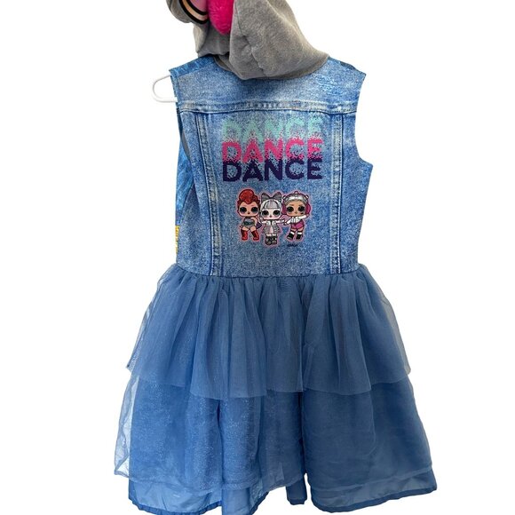 LOL Surprise Girls Hoodie Dress With Denim Print & Tulle Skirt Sequin Belt & Fun - Picture 4 of 7